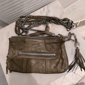 Olive green leather crossbody bag